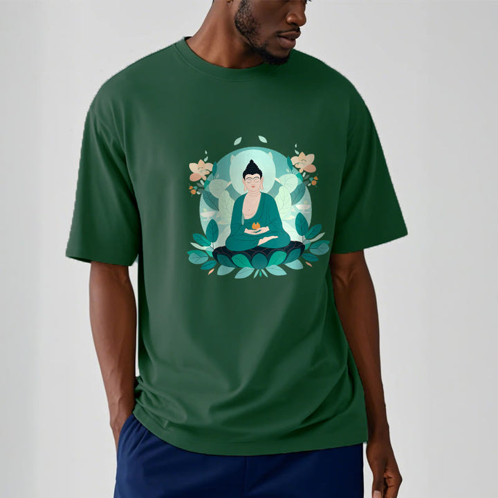 Buddha Stones Schließe Augen Green Leaf Buddha T-Shirt