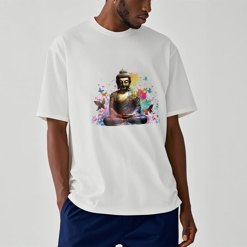 Buddha Stones Buntes Schmetterlings-Meditations-Buddha-T-Shirt - image 5