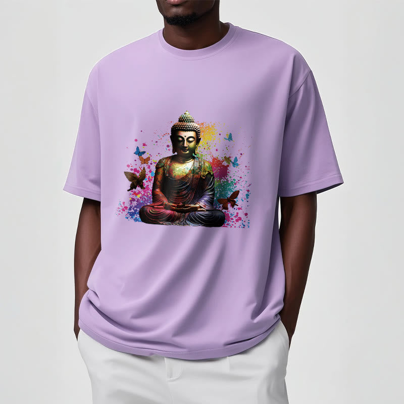 Buddha Stones Buntes Schmetterlings-Meditations-Buddha-T-Shirt - image 16