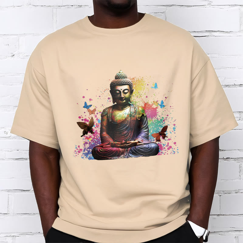 Buddha Stones Buntes Schmetterlings-Meditations-Buddha-T-Shirt - image 8