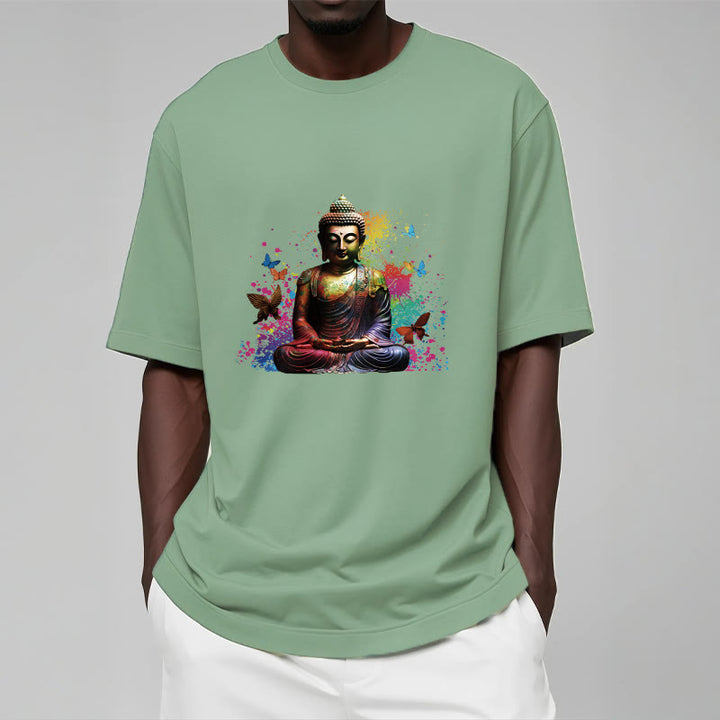 Buddha Stones Buntes Schmetterlings-Meditations-Buddha-T-Shirt - image 14