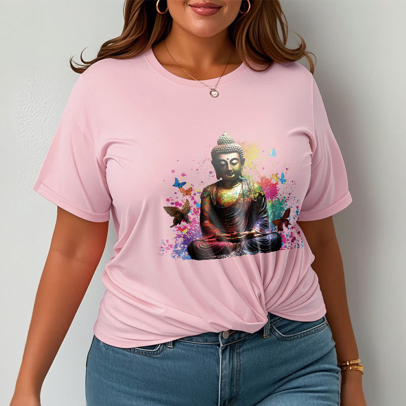 Buddha Stones Buntes Schmetterlings-Meditations-Buddha-T-Shirt - image 12