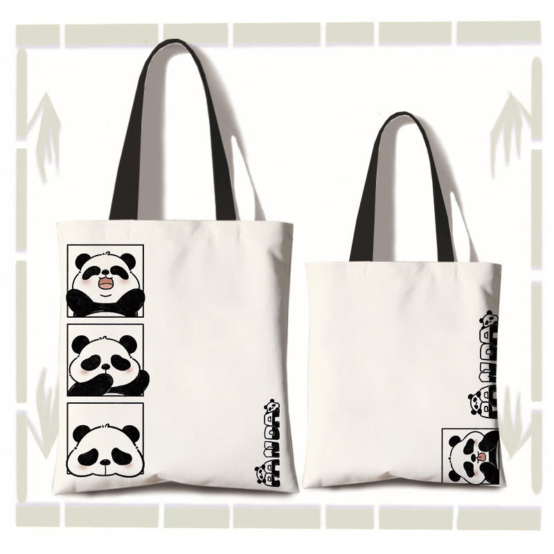 Buddha Stones Große Kapazität Handgefertigte Canvas Niedliche Panda Pendler Schultertasche Einkaufstasche