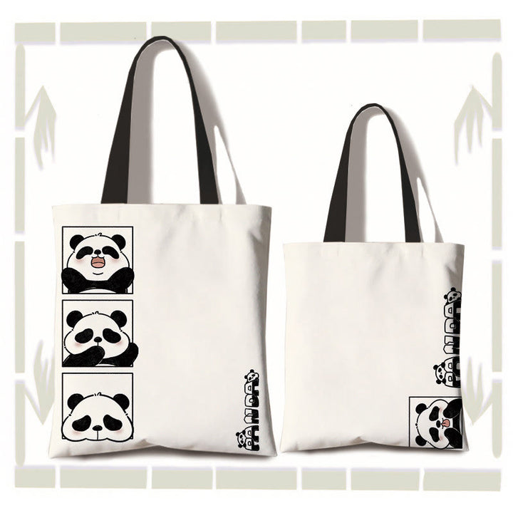 Buddha Stones Große Kapazität Handgefertigte Canvas Niedliche Panda Pendler Schultertasche Einkaufstasche