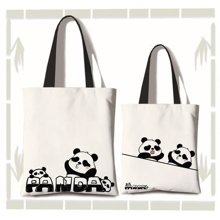 Buddha Stones Große Kapazität Handgefertigte Canvas Niedliche Panda Pendler Schultertasche Einkaufstasche