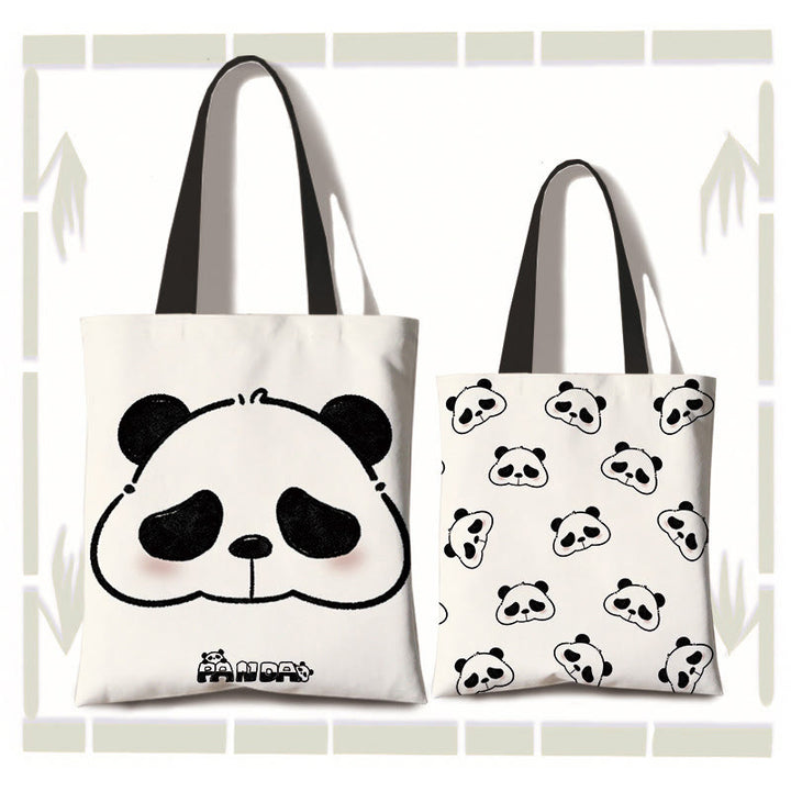 Buddha Stones Große Kapazität Handgefertigte Canvas Niedliche Panda Pendler Schultertasche Einkaufstasche