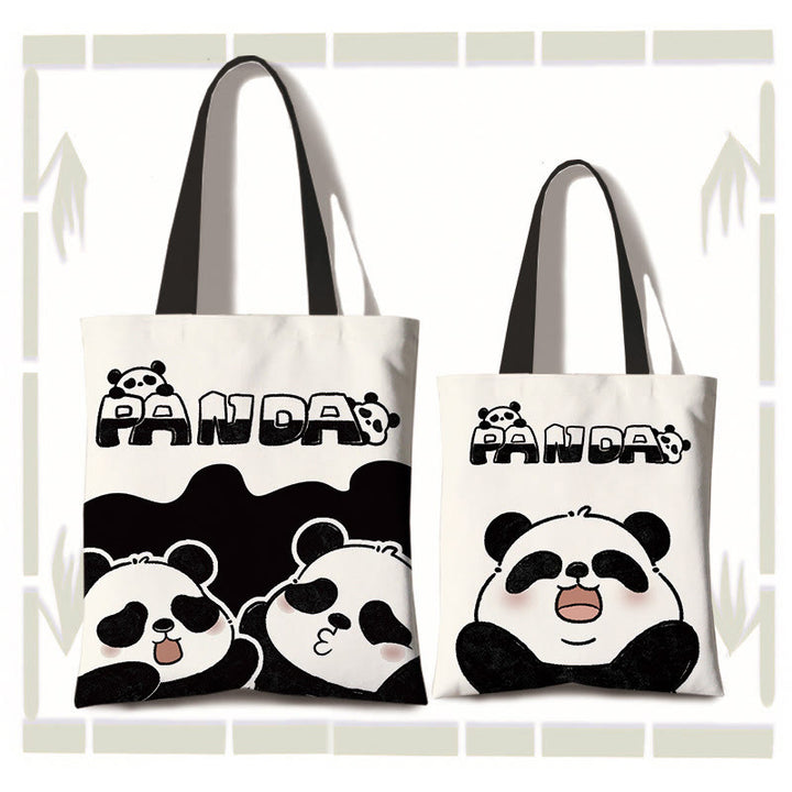 Buddha Stones Handgefertigte große Kapazität Canvas süße Panda Pendler Einkaufs Schultertasche