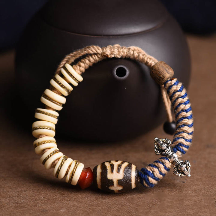 Armband aus tibetischem Yak-Knochen mit Dzi-Perlen von Buddha Stones , Balance-Stärke-Seil