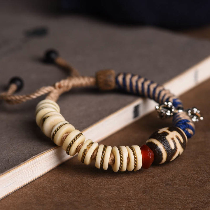 Armband aus tibetischem Yak-Knochen mit Dzi-Perlen von Buddha Stones , Balance-Stärke-Seil