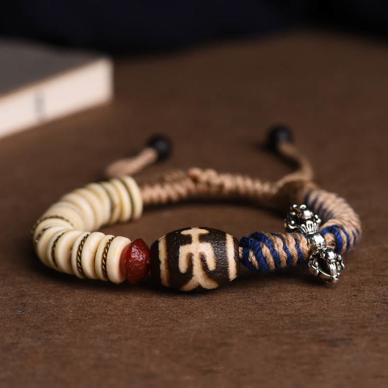 Armband aus tibetischem Yak-Knochen mit Dzi-Perlen von Buddha Stones , Balance-Stärke-Seil