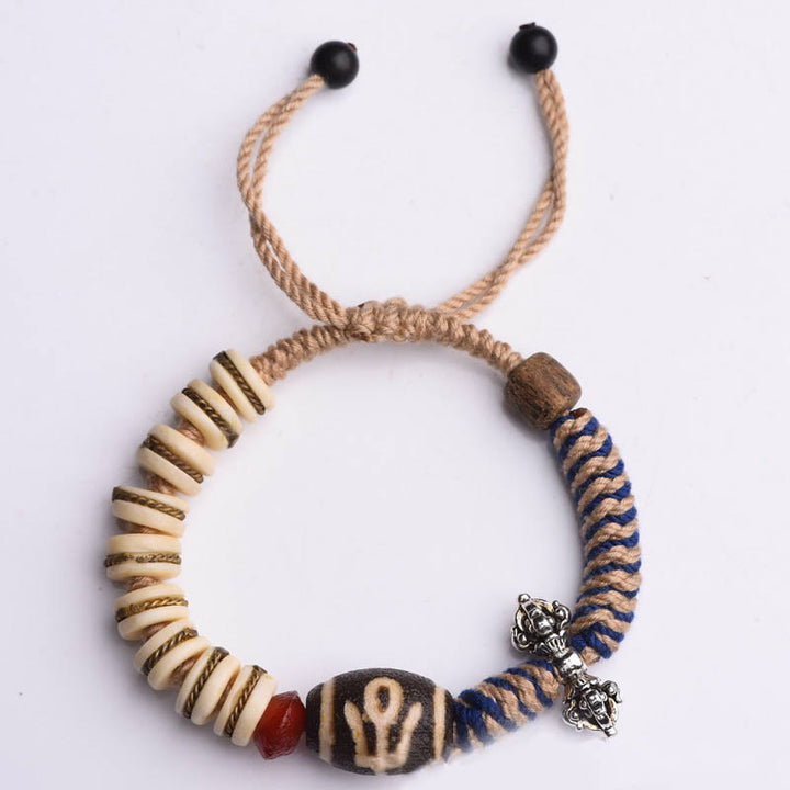 Armband aus tibetischem Yak-Knochen mit Dzi-Perlen von Buddha Stones , Balance-Stärke-Seil