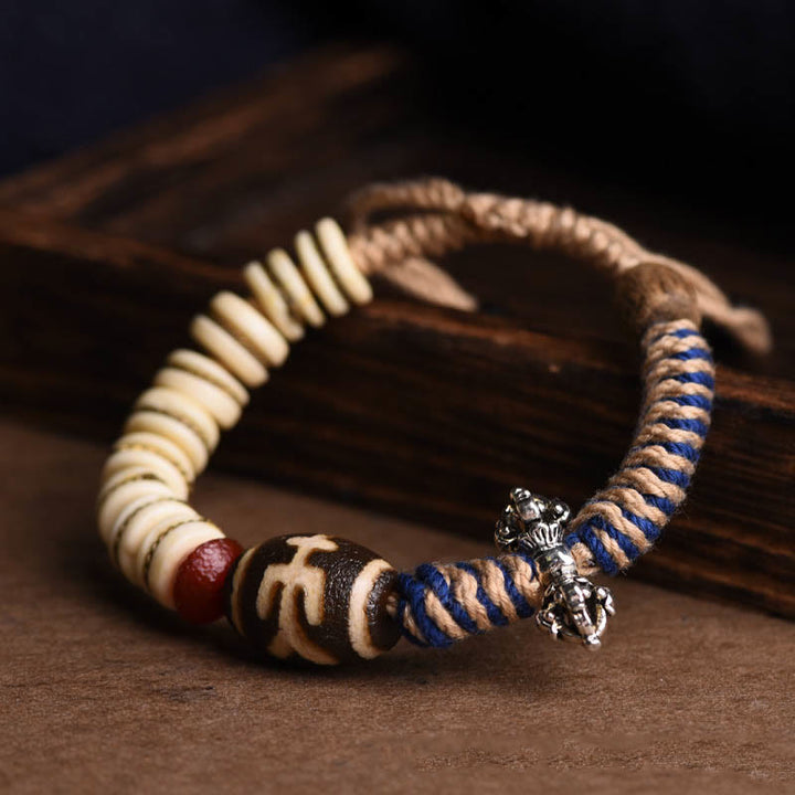 Armband aus tibetischem Yak-Knochen mit Dzi-Perlen von Buddha Stones , Balance-Stärke-Seil