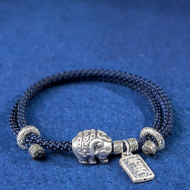 Buddha Stones 925 Sterling Silber Elefant Sicher und Wohl Amulett Charm Stärke Armband