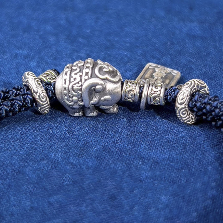 Buddha Stones 925 Sterling Silber Elefant Sicher und Wohl Amulett Charm Stärke Armband