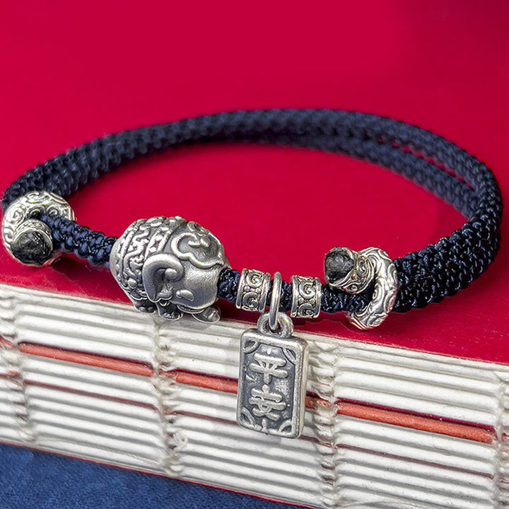 Buddha Stones 925 Sterling Silber Elefant Sicher und Wohl Amulett Charm Stärke Armband