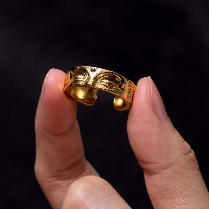 Buddha Stones Goldene Meditation Buddha Gelassenheit Kupfer Verstellbarer Ring