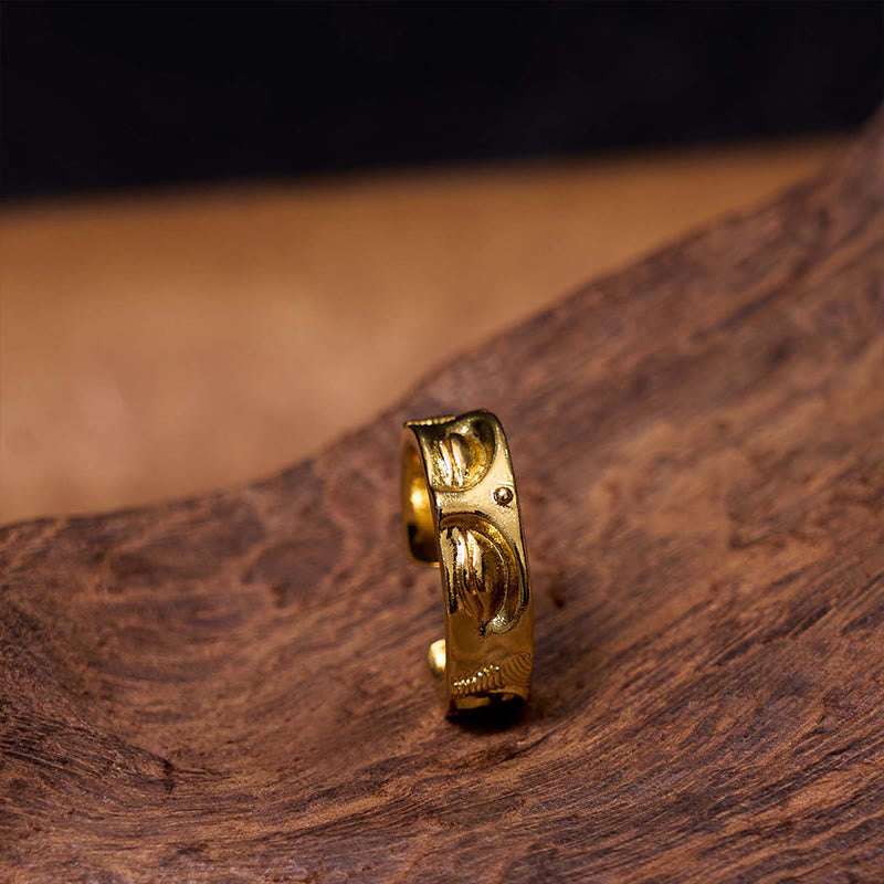 Buddha Stones Goldene Meditation Buddha Gelassenheit Kupfer Verstellbarer Ring