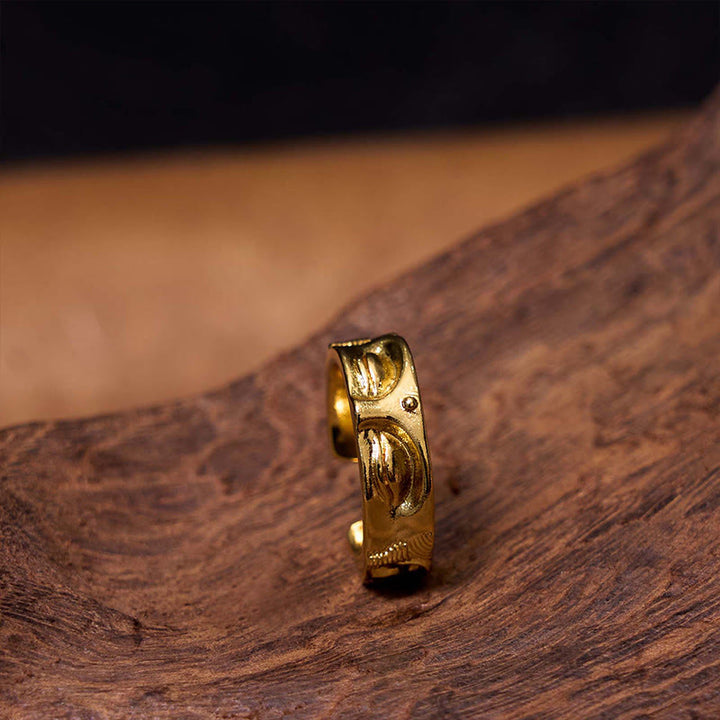 Buddha Stones Goldene Meditation Buddha Gelassenheit Kupfer Verstellbarer Ring