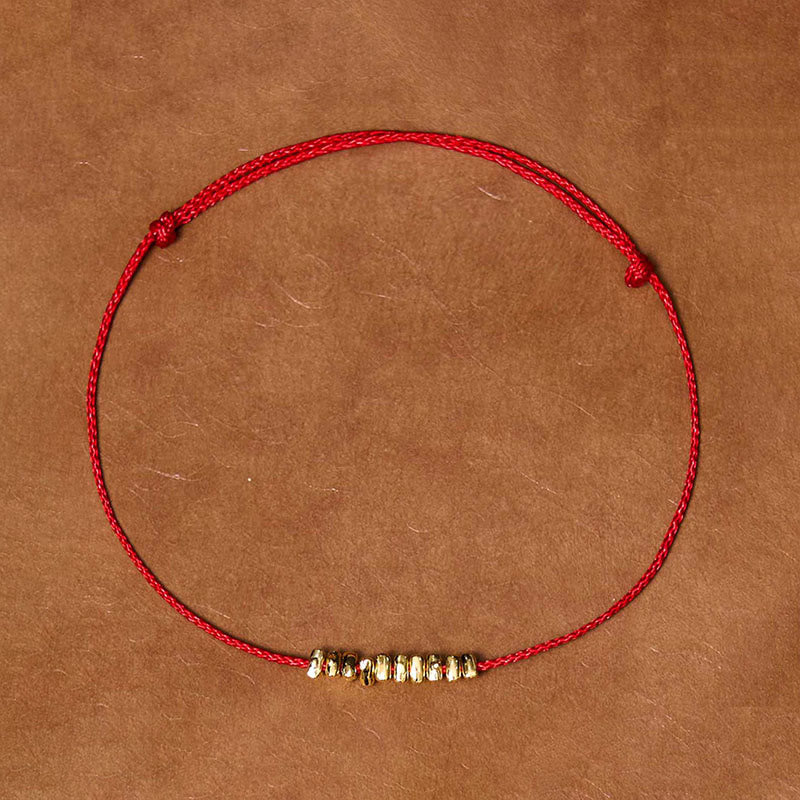 Buddha Stones , handgefertigt, 925er Sterlingsilber, kleine Stücke, Schutz, geflochtenes, ultradünnes Seilarmband - Gold-rotes Seil (Handgelenkumfang 14-20 cm) - image 0