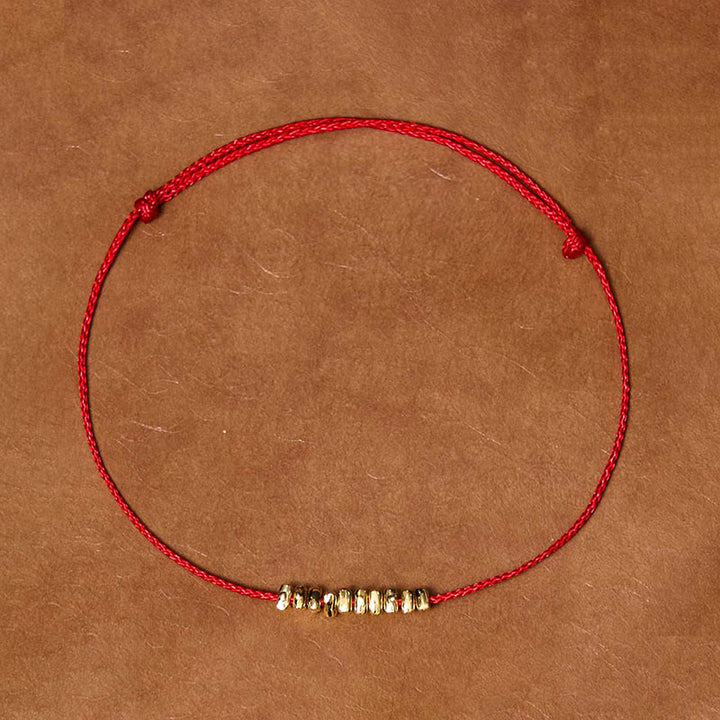 Buddha Stones , handgefertigt, 925er Sterlingsilber, kleine Stücke, Schutz, geflochtenes, ultradünnes Seilarmband - Gold-rotes Seil (Handgelenkumfang 14-20 cm) - image 0