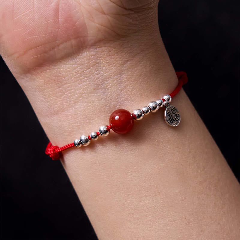 Buddha Stones Handgefertigtes 925-Sterling-Silber-Armband mit Fu-Zeichen und rotem Achat, geflochten mit ultradünnem Seil - image 4