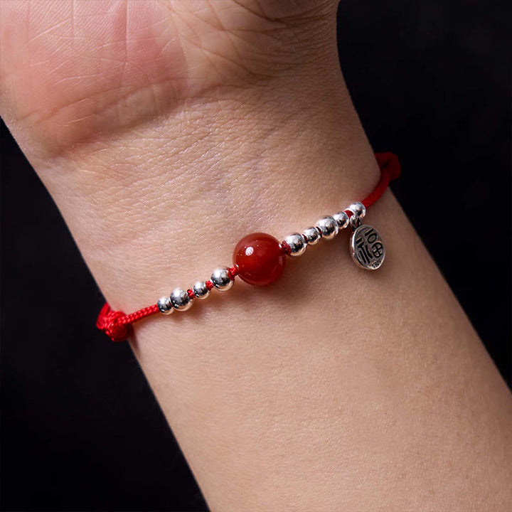 Buddha Stones Handgefertigtes 925-Sterling-Silber-Armband mit Fu-Zeichen und rotem Achat, geflochten mit ultradünnem Seil - image 4