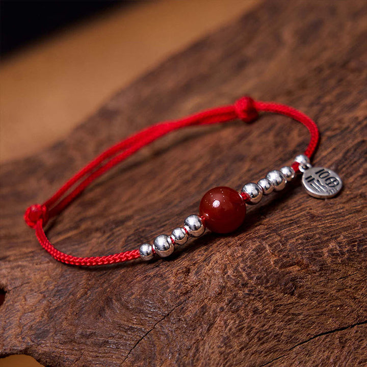 Buddha Stones Handgefertigtes 925-Sterling-Silber-Armband mit Fu-Zeichen und rotem Achat, geflochten mit ultradünnem Seil - image 2