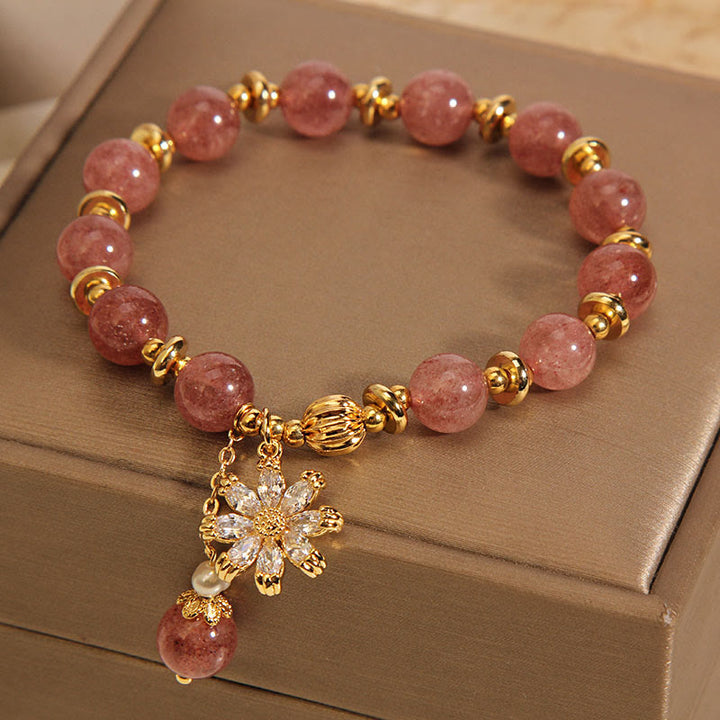 Buddha Stones Natürliches Erdbeerquarz Kristall Chrysantheme Perle Positives Armband