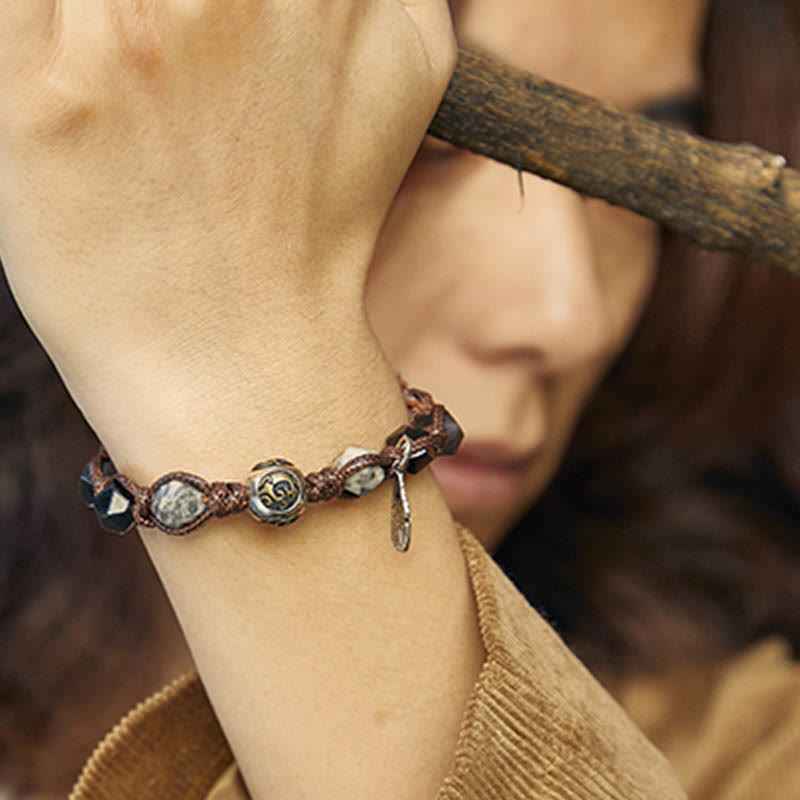 Buddha Stones Retro 925 Sterling Silber Silber Glanz Obsidian Transport Seil Handgemachte Geflochtene Armband - image 13