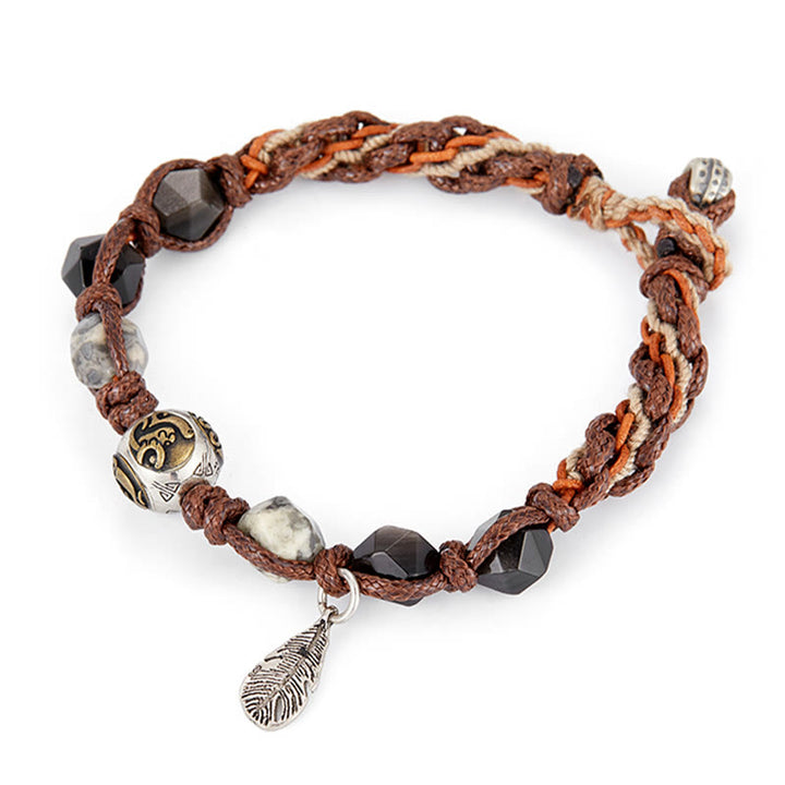 Buddha Stones Retro 925 Sterling Silber Silber Glanz Obsidian Transport Seil Handgemachte Geflochtene Armband - image 10