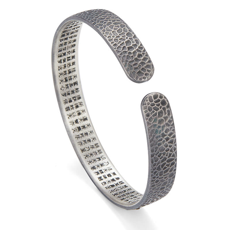Buddha Stones Retro 999 Sterling Silber Herz Sutra Glücksbringer Wolke Reichtum Manschette Armband Armreif - image 1