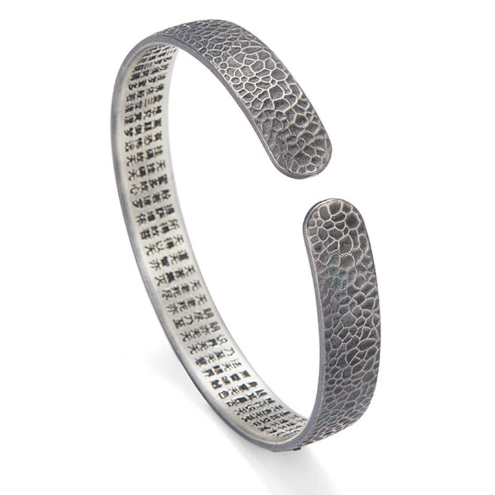 Buddha Stones Retro 999 Sterling Silber Herz Sutra Glücksbringer Wolke Reichtum Manschette Armband Armreif - image 1