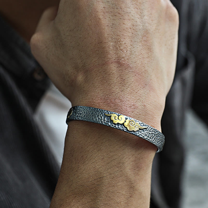 Buddha Stones Retro 999 Sterling Silber Herz Sutra Glücksbringer Wolke Reichtum Manschette Armband Armreif - image 7