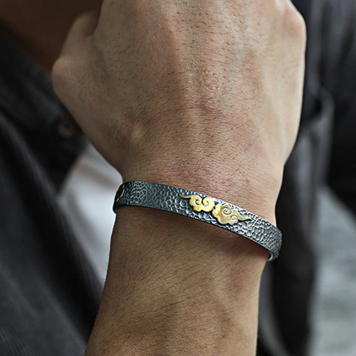 Buddha Stones Retro 999 Sterling Silber Herz Sutra Glücksbringer Wolke Reichtum Manschette Armband Armreif - image 7