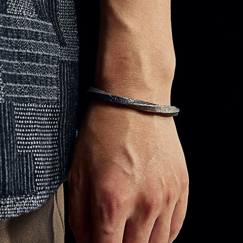 Buddha Stones Retro 999 Sterling Silber Möbius Loop Ewige Liebe Manschettenarmband Armreif - image 8