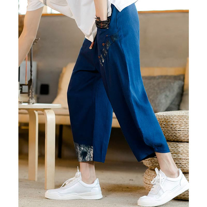 Buddha Stones Patchwork Design Kordelzug Baumwolle Herren Cropped Hose mit Taschen - image 12