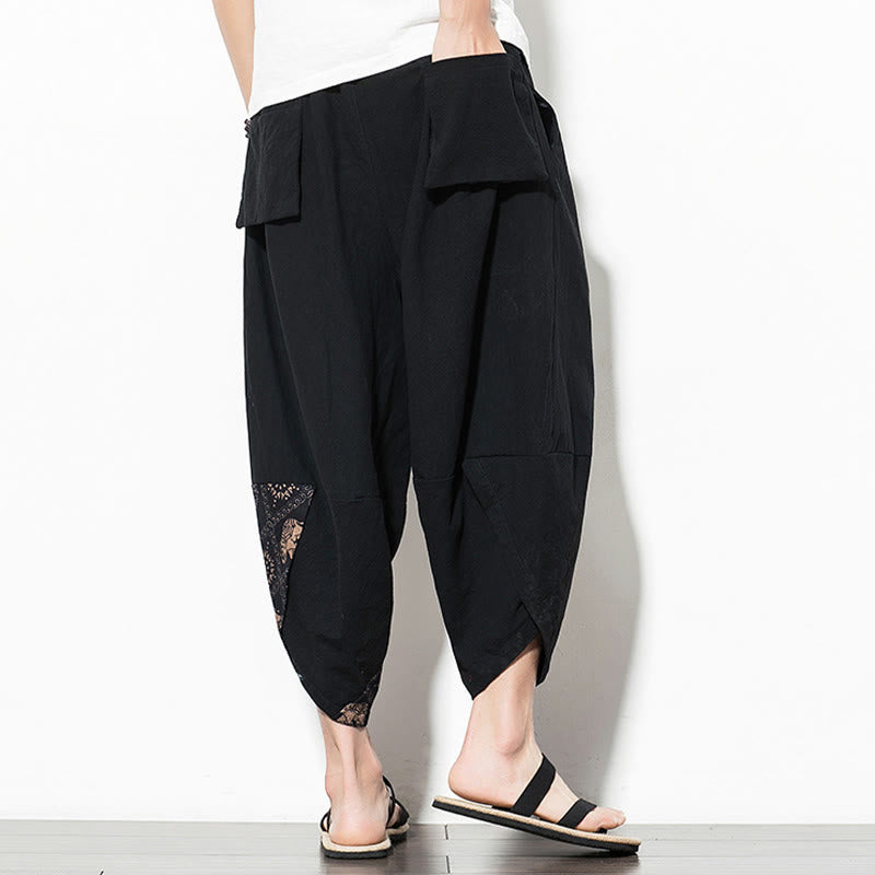 Buddha Stones – Kurze Haremshose aus Baumwolle mit Taschen und Elefanten-Print für Herren, Braun - image 2