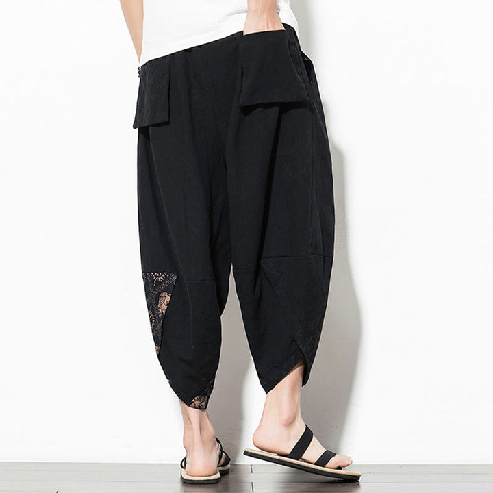 Buddha Stones – Kurze Haremshose aus Baumwolle mit Taschen und Elefanten-Print für Herren, Braun - image 2