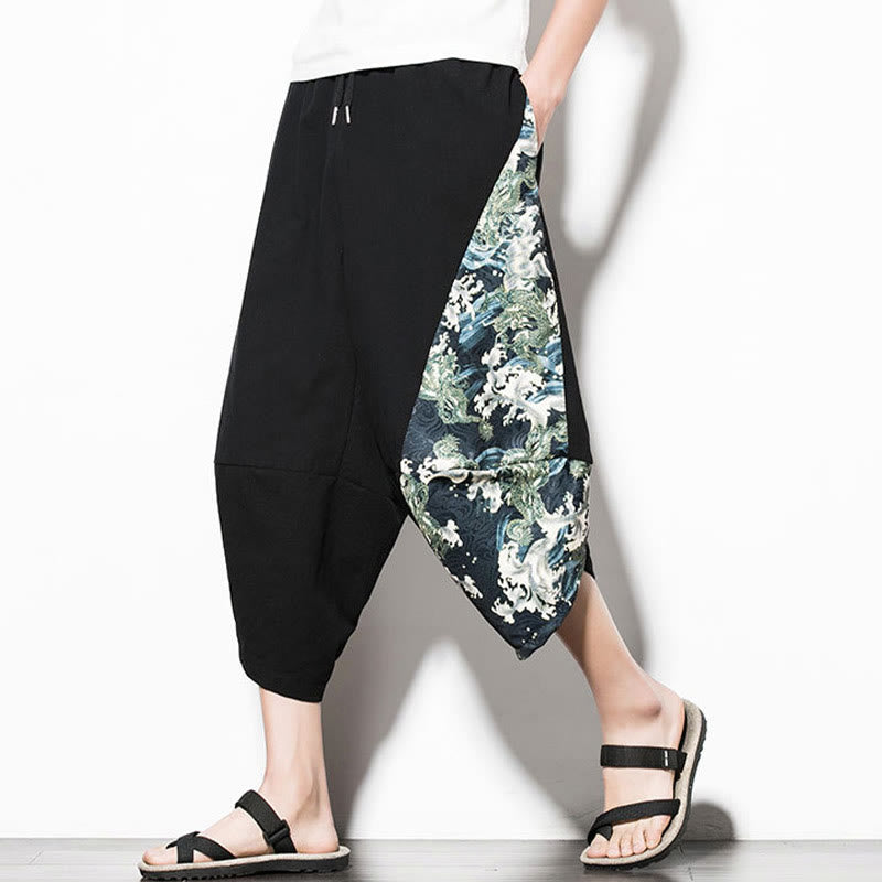 Buddha Stones Grüne Wellen Print Baumwolle Herren Kurze Haremshose mit Taschen - image 4