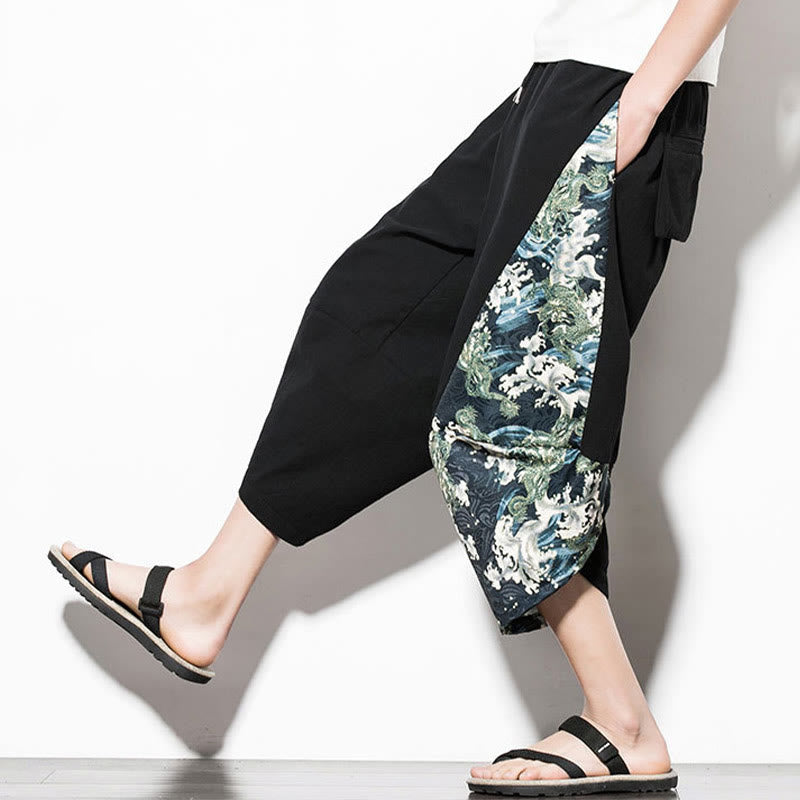 Buddha Stones Grüne Wellen Print Baumwolle Herren Kurze Haremshose mit Taschen - image 8