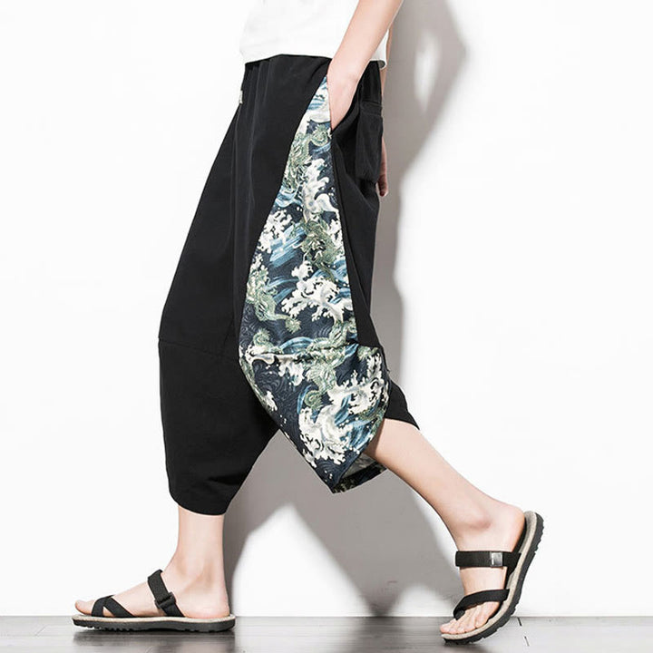 Buddha Stones Grüne Wellen Print Baumwolle Herren Kurze Haremshose mit Taschen - image 7