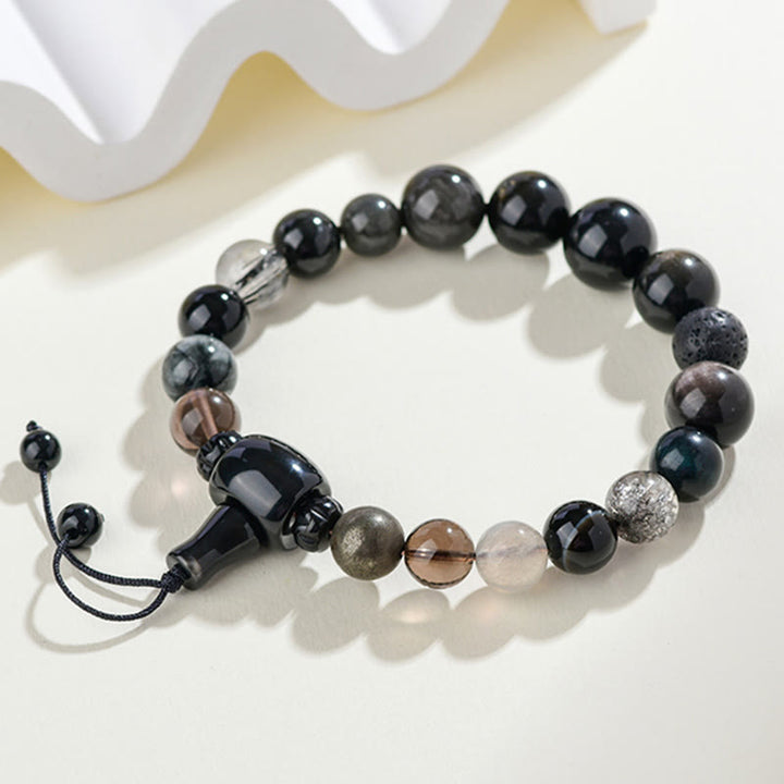 Buddha Stones Fünf Elemente Verschiedene Kristalle Schwarzer Obsidian Reichtum Weisheit Armband