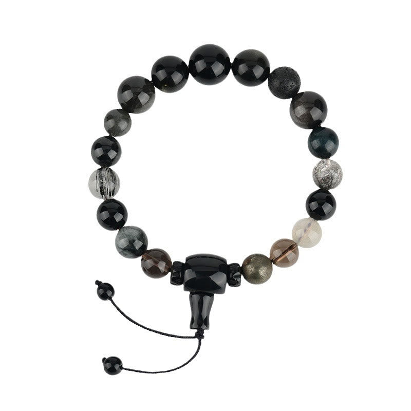 Buddha Stones Fünf Elemente Verschiedene Kristalle Schwarzer Obsidian Reichtum Weisheit Armband