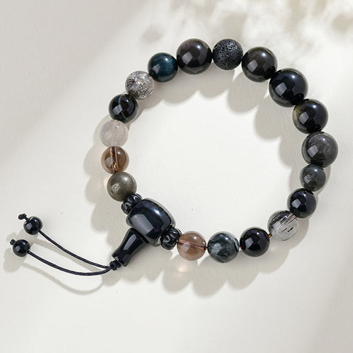 Buddha Stones Fünf Elemente Verschiedene Kristalle Schwarzer Obsidian Reichtum Weisheit Armband