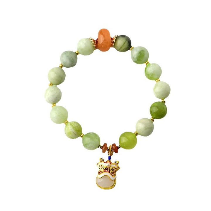 Armband mit Buddha Stones aus natürlicher Jade mit tanzendem Löwen-Charme für Wohlstand und Glück