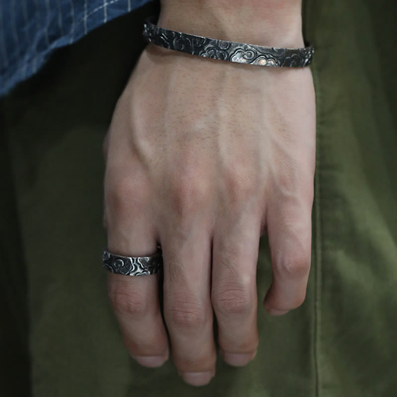 Buddha Stones 999 Sterling Silber Glücksbringende Wolken Verstellbarer Schutzring - image 1