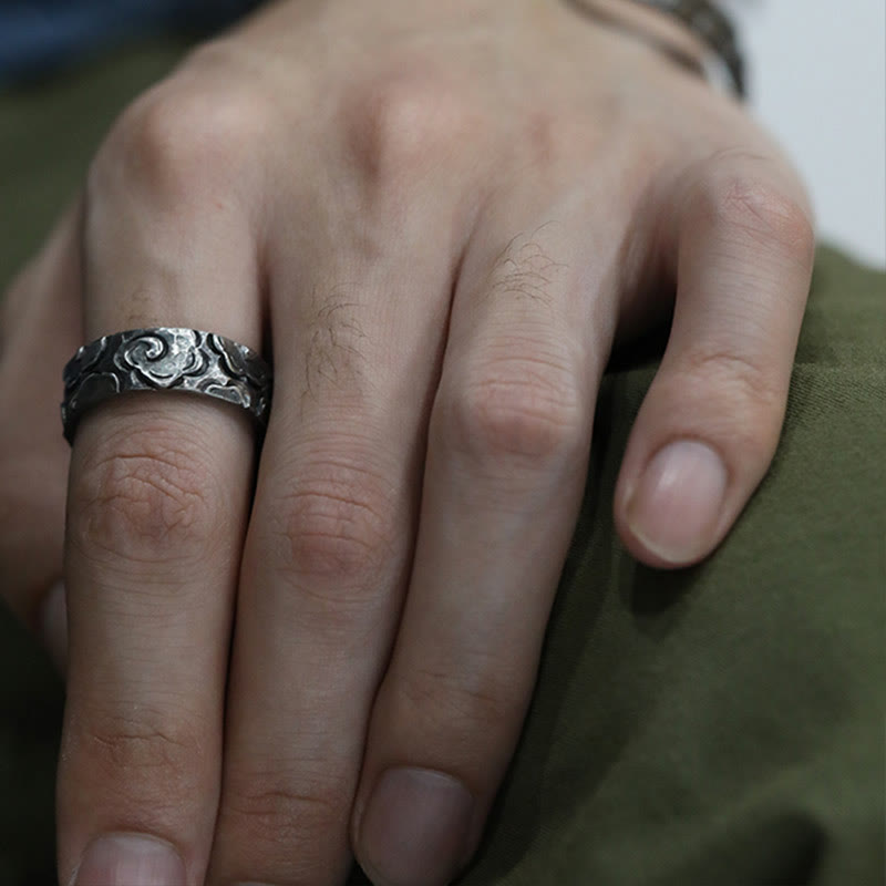 Buddha Stones 999 Sterling Silber Glücksbringende Wolken Verstellbarer Schutzring - image 2