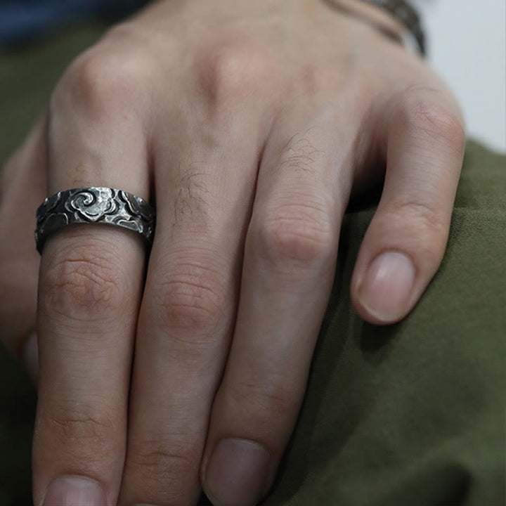 Buddha Stones 999 Sterling Silber Glücksbringende Wolken Verstellbarer Schutzring - image 2