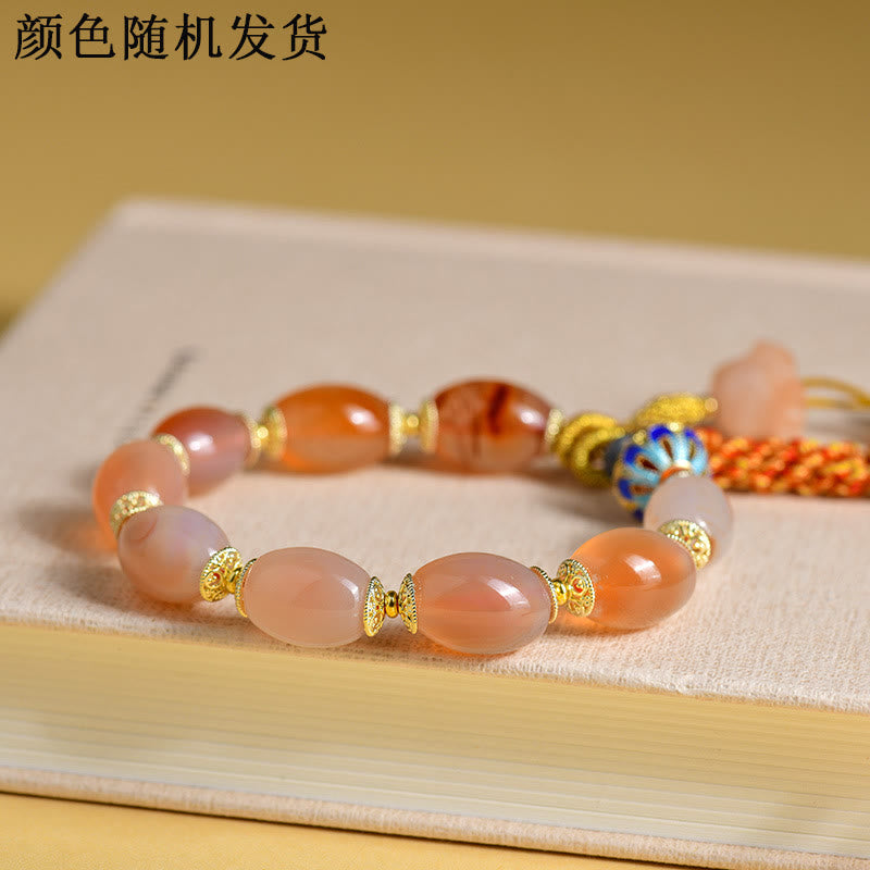 Buddha Stones Armband aus tibetischem weißem Jade-Achat, Stärke, Selbstvertrauen