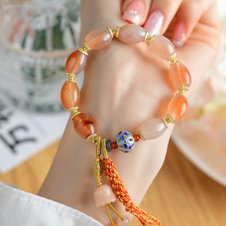 Buddha Stones Armband aus tibetischem weißem Jade-Achat, Stärke, Selbstvertrauen